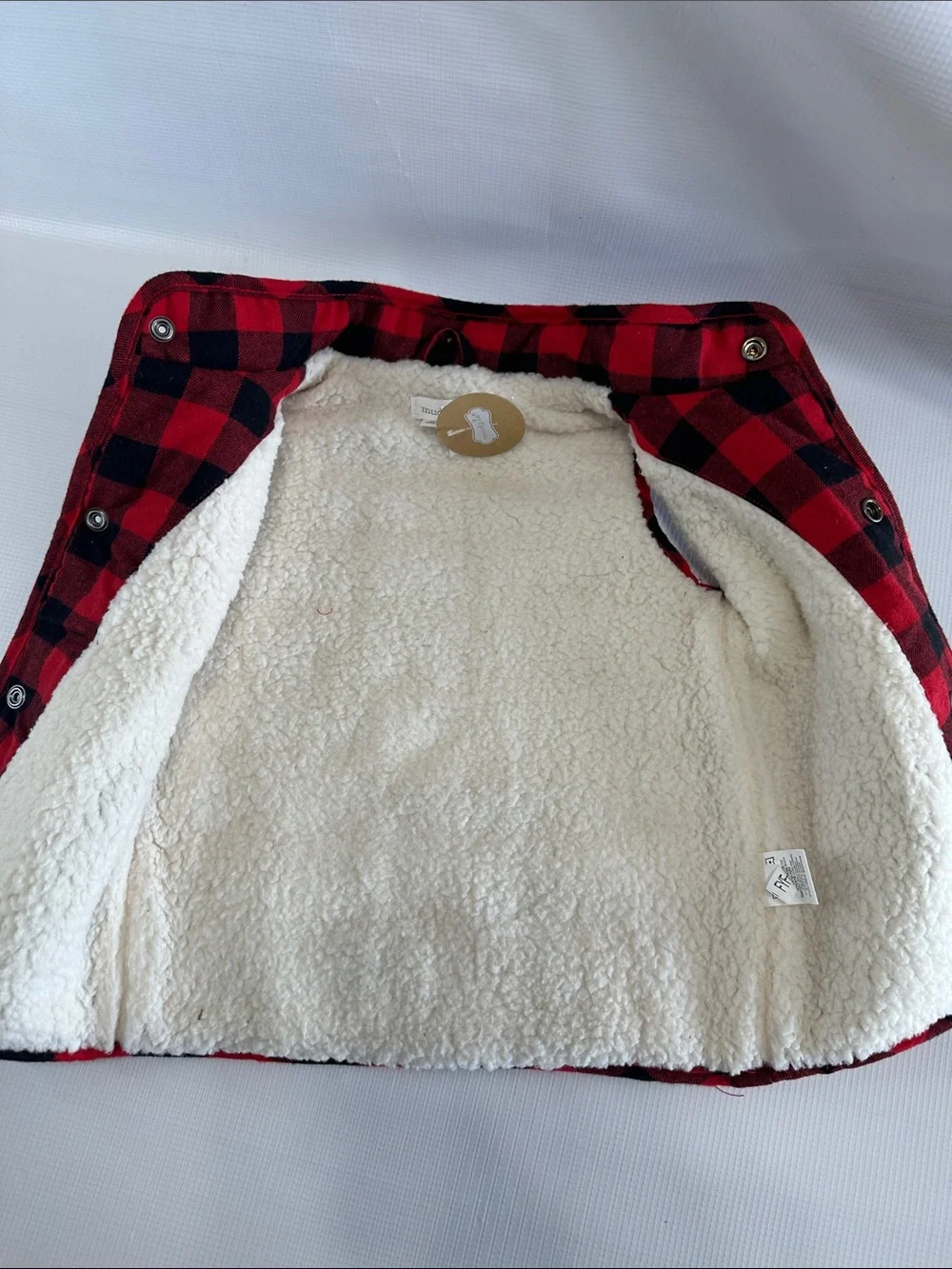 Mud Pie Red and Black Buffalo Plaid Sherpa-Lined Vest toddler 2t/3t